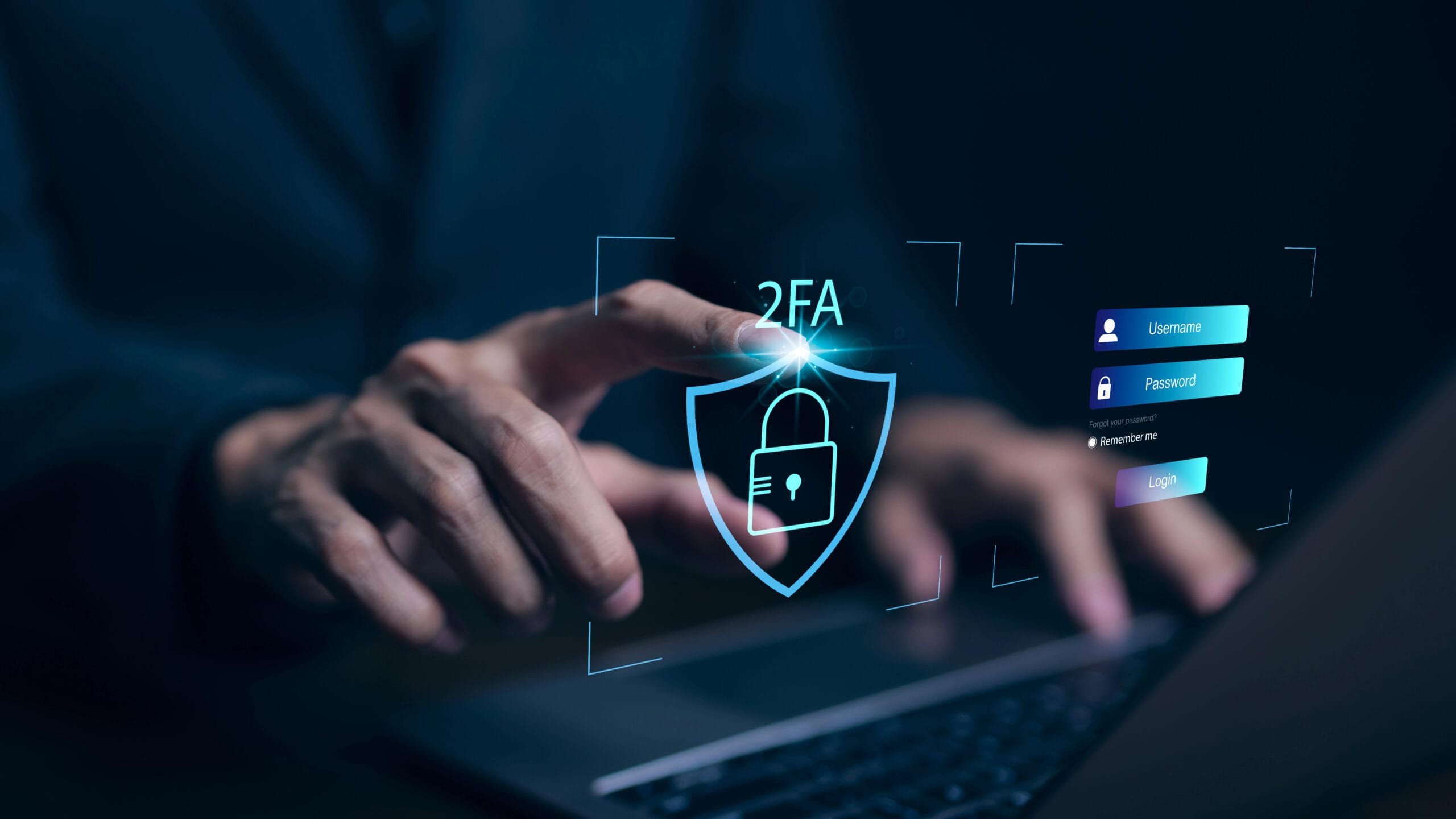 Privacy protect data and cybersecurity concepts with a laptop screen displaying 2fa